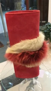 clutch swede bag with mink trim