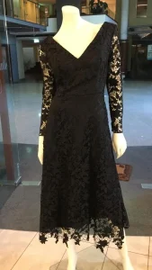 full lace dress with shear sleeves and deep v neck