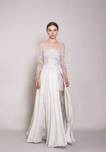 fully beaded pearl dress with over skirt